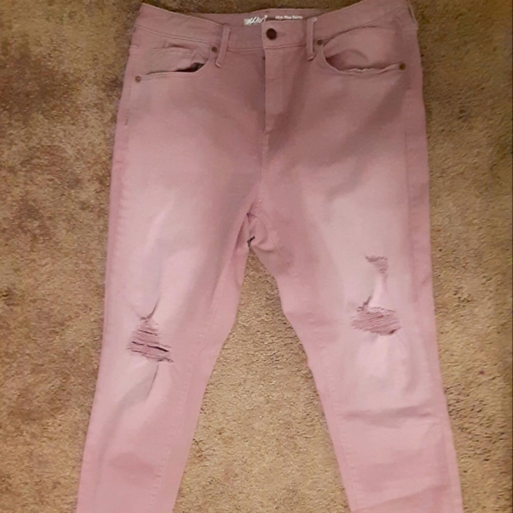 Mossimo distressed High rise skinny raw hem Muave jeans Size 14R